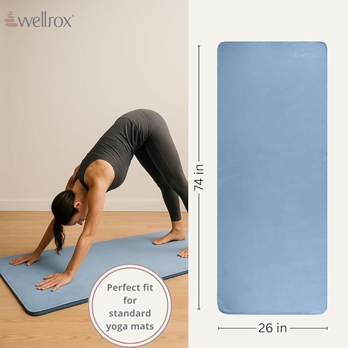 Yoga Mat Towel Non Slip - Ultra Absorbent Super Soft Microfiber Hot Yoga Towel Non Slip for Pilates & Fitness (74β x 26β, Blue)
