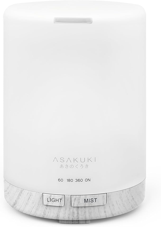ASAKUKI 300ML Essential Oil Diffuser, Quiet 5-in-1 Premium Humidifier, Home Fragrance Aroma Diffuser with 7 LED Color Changing Light and Auto-Off Switch -White