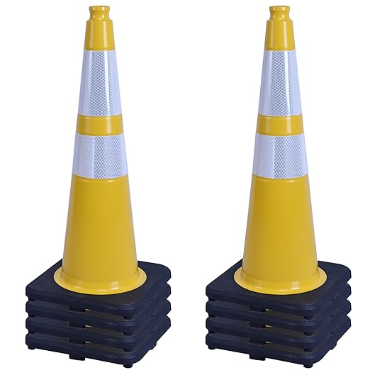 OrangeStar 8-Pack 28" Traffic Cones, Yellow Safety Cones with Reflective Collars, Heavy Duty Base for Construction, Parking Lot, Road Work, Flexible PVC, Indoor & Outdoor Use