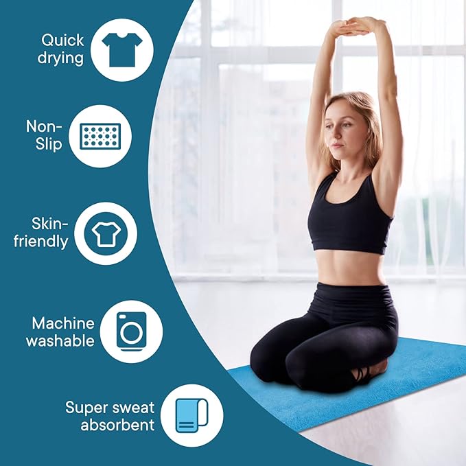 Yoga Towels, Non Slip Hot Yoga Mat Towel with Grip Dots,Super-Absorbent Soft Microfiber Yoga Blanket for Pilates, Fitness and Workout 72inch x 24inch