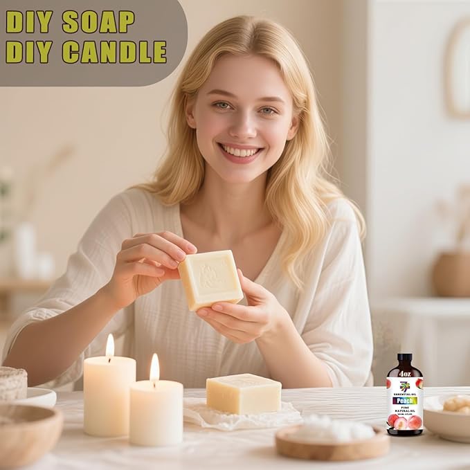 Peach Essential Oil (4 oz/120 ml) — Peach Oils for Aromatherapy, diffusers, humidifiers, Home fragrances, DIY Skincare, soap Making, DIY Candle Making, Relaxation, Yoga, and Meditation