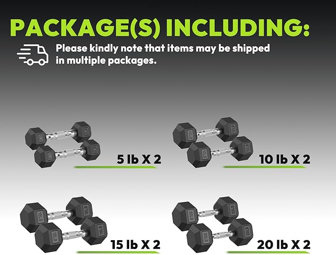 Hex Dumbbell 45-480 lb Set, Rubber Encased Exercise & Fitness Dumbbells for Home Gym, Hand Weights for Strength Training