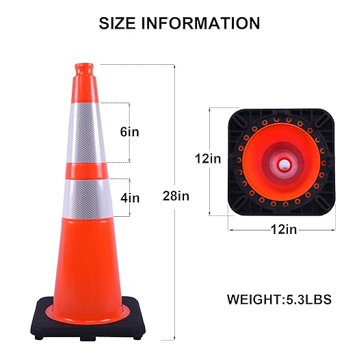 OrangeStar 6-Pack 28" Traffic Cones, Orange Safety Cones with Reflective Collars, Weighted Rubber Base for Construction, Parking Lot, Road Work, Flexible PVC, Indoor & Outdoor Use