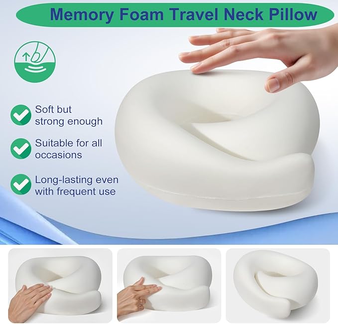 Neck Travel Pillow for Airplanes, Memory Foam Pillows for Travel Long Flight, Comfortable & Portable Neck Airplane Pillow Designed for Travel, Airport,Trains,Car Driving,Office