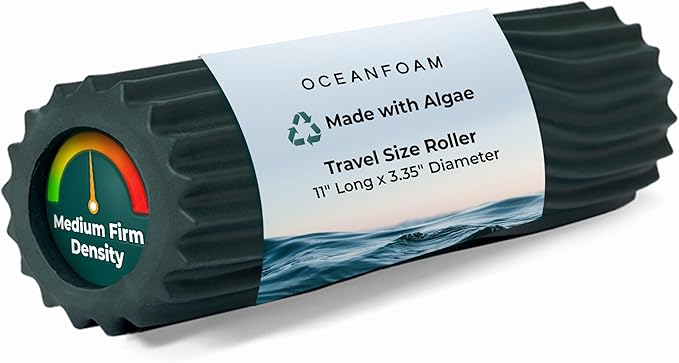 Oceanfoam Ripple Travel Foam Roller (11" x 3.35") Firm Mini Foam Roller for Physical Therapy, Deep Tissue Massage, Back Pain - High Density, Ergonomic Wave Textured - Yoga, Pilates, Exercise (Hunter)