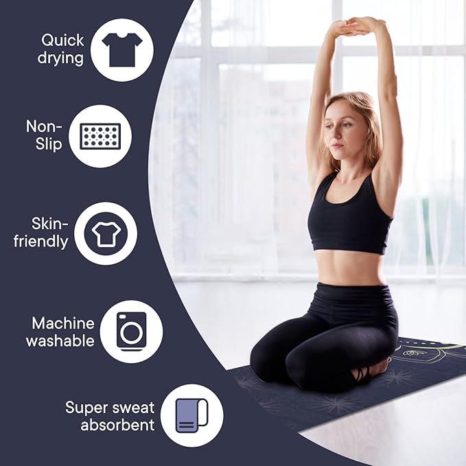 Yoga Towels, Non Slip Hot Yoga Mat Towel with Grip Dots,Super-Absorbent Soft Microfiber Yoga Blanket for Pilates, Fitness and Workout 72inch x 24inch