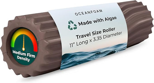 Oceanfoam Ripple Travel Foam Roller (11" x 3.35") Firm Mini Foam Roller for Physical Therapy, Deep Tissue Massage, Back Pain - High Density, Ergonomic Wave Textured - Yoga, Exercise (Espresso)