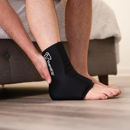TheraICE Ankle Ice Pack Wrap for Swelling & Sprained Ankle Brace for Women & Men, Cold Therapy Support Compression Socks, Plantar Fasciitis & Achilles Tendonitis Relief, Sore Feet & Heel