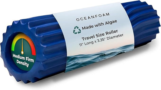 Oceanfoam Ripple Travel Foam Roller (11" x 3.35") Firm Mini Foam Roller for Physical Therapy, Deep Tissue Massage, Back Pain - High Density, Ergonomic Wave Textured - Yoga, Exercise (Royal Blue)