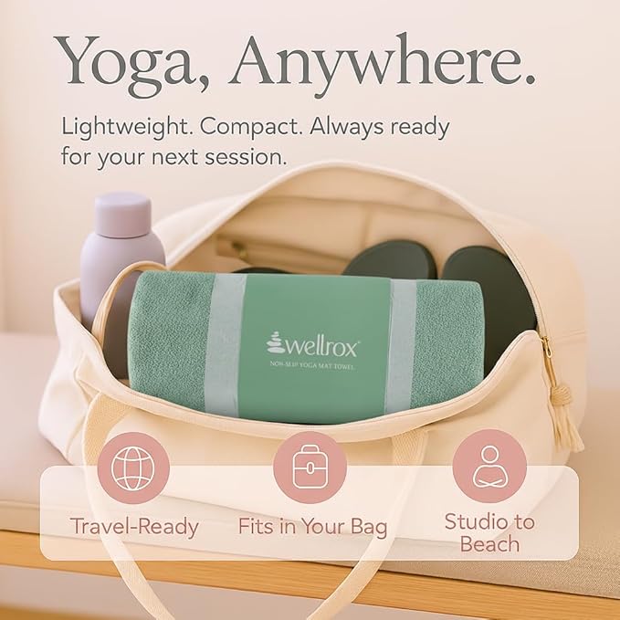 Yoga Mat Towel Non Slip - Ultra Absorbent Super Soft Microfiber Hot Yoga Towel Non Slip for Pilates & Fitness (74β x 26β, Green)