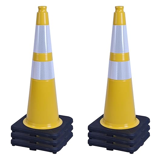 OrangeStar 6-Pack 28" Traffic Cones, Yellow Safety Cones with Reflective Collars, Heavy Duty Base for Construction, Parking Lot, Road Work, Flexible PVC, Indoor & Outdoor Use