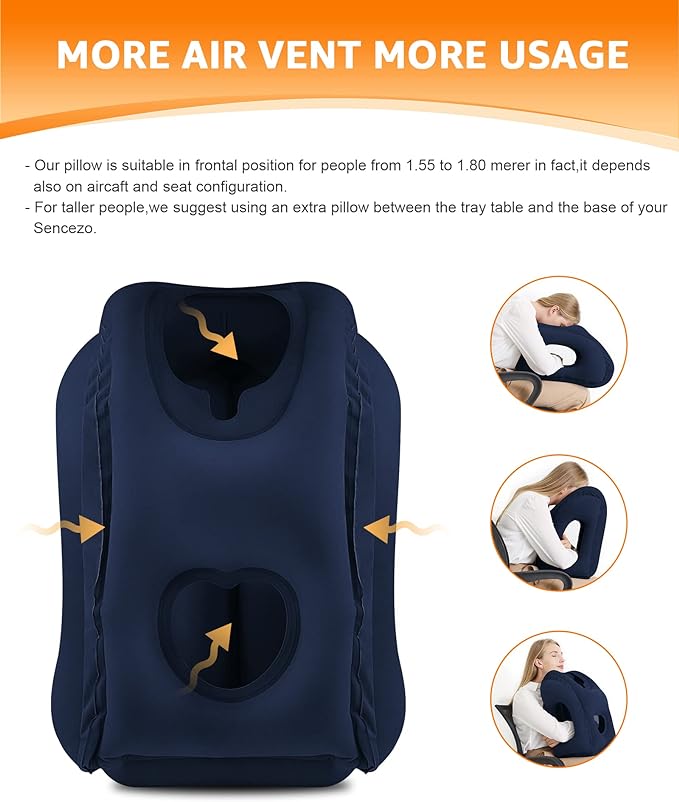 Sunany Travel Pillow, Inflatable Neck Pillow Used for Airplanes/Cars/Buses/Trains/Office Napping with Eye Mask/Earplugs (Blue)