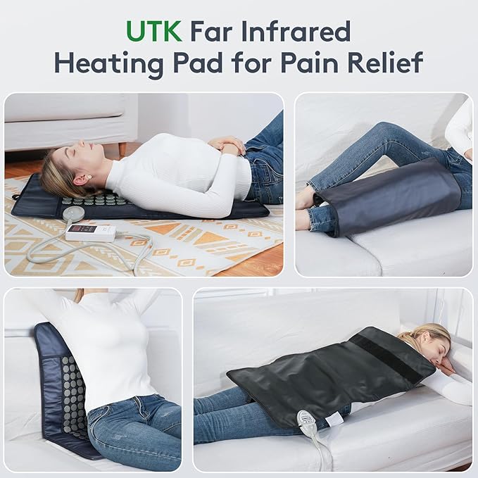 UTK Far Infrared Heating Pad for Back, 5X Deeper Pain Relief, 126 Natural Pure Jade Heating Pad, FSA-HSA Eligible, Gift for Women Men, Hotter to 159℉, 16 Timers Auto-Off, Memory Function, 31"x 21"