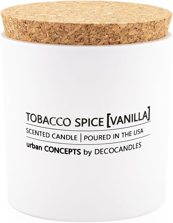 Urban Concepts by DECOCANDLES - Tobacco, Spice & Vanilla - Highly Scented Soy Candle - Long Lasting - Hand Poured in USA (9 Oz. Cork)