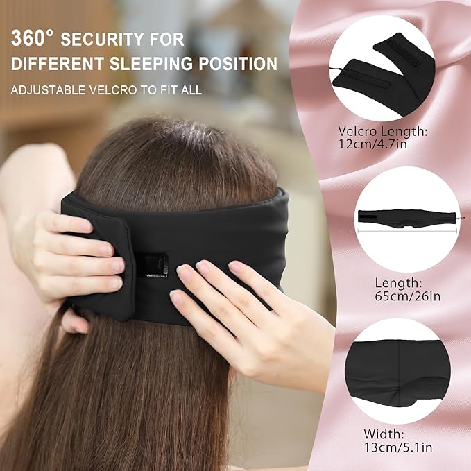 LC-dolida Sleep Mask with Bluetooth Headphones, Ice Silk Sleep Headphones with Bluetooth 5.4, Total Blackout Eye Mask for Sleeping, Soft Sleep Mask for Women Men, All Night Sleep, Travel(Black)