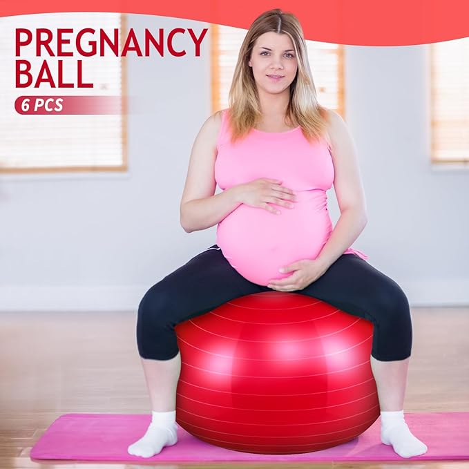 Hungdao 6 Pack Exercise Ball Bulk Inflatable Pregnancy & Workout Ball 22 Inch Heavy Duty Pilates Ball for Yoga Stretching Therapy Balance Physical Fitness