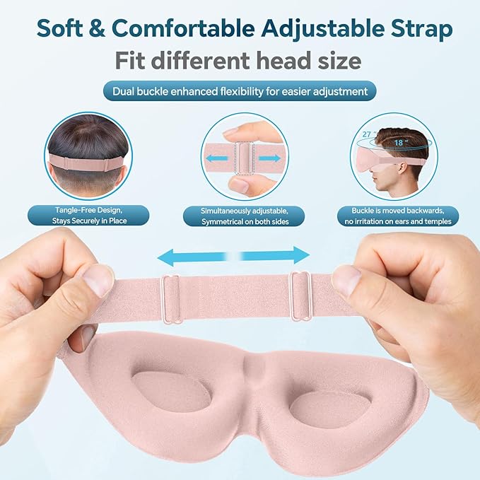 ZGGCD Sleep Mask for Side Sleeper, Light Blocking Sleeping Eye Mask for Women Men, 3D Contoured Cup Night Blindfold, Luxury Eye Cover Eyeshade with Adjustable Strap for Travel, Nap, Pink