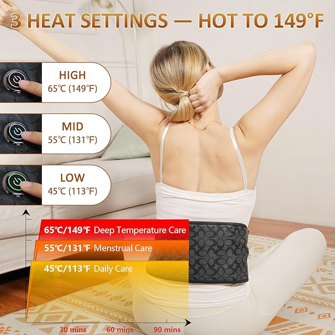 UTK Cordless Heating Pad for Back Pain Relief, Portable Far Infrared Heating Pads for Lower Back and Abdomen, Gift for Women Men, Hot to 149℉, 3 Heat, 16 Natural Jade, 2H Auto-Off