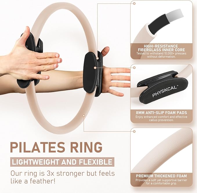 Pilates Kit, 15-Inch Pilates Ring with 1x Core Ball, 3X Resistant Loops and 2X Flex Bands, Home Pilates on Mat Essential Kit