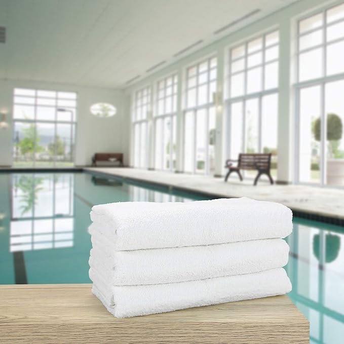Arkwright White Bath Gym Towel - Case of 60 - Bulk 100% Cotton Soft Quick Dry Sweat Absorbent Hotel Quality Towels for Workout, Bathroom, Spa, Pool, 22 x 44 in, White