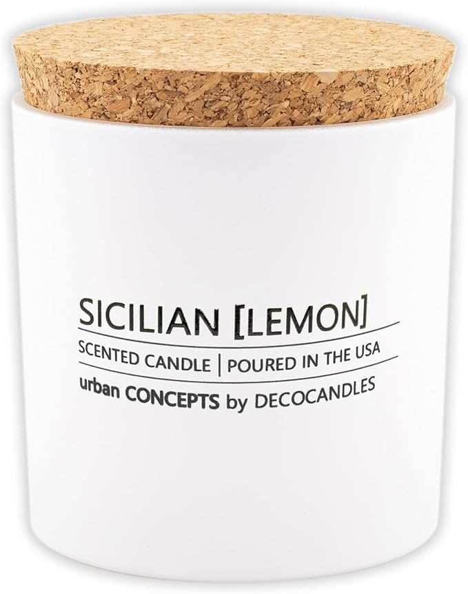 Urban Concepts by DECOCANDLES - Sicilian Lemon - Highly Scented Soy Candle - Long Lasting Fresh Citrus Aroma - Hand Poured in USA (9 Oz. Cork)