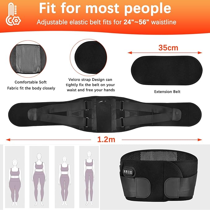 60” Cordless Heating Pad Back Brace with Heat and Massage for Back Pain Relief, Portable Rechargeable 10000mAh Battery Lower Back Massager Lumbar Support Belt, Father's Day Gifts for Dad Men Women