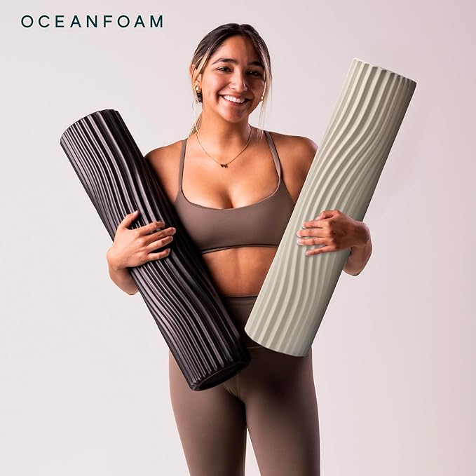 Oceanfoam Tsunami Roller (Natural) - Soft, Textured Foam Roller for Physical Therapy, Back Pain, Exercise & Stretching - Wave Textured - Yoga, Athletics, Wellness - Extra-Large 26" x 5.9"