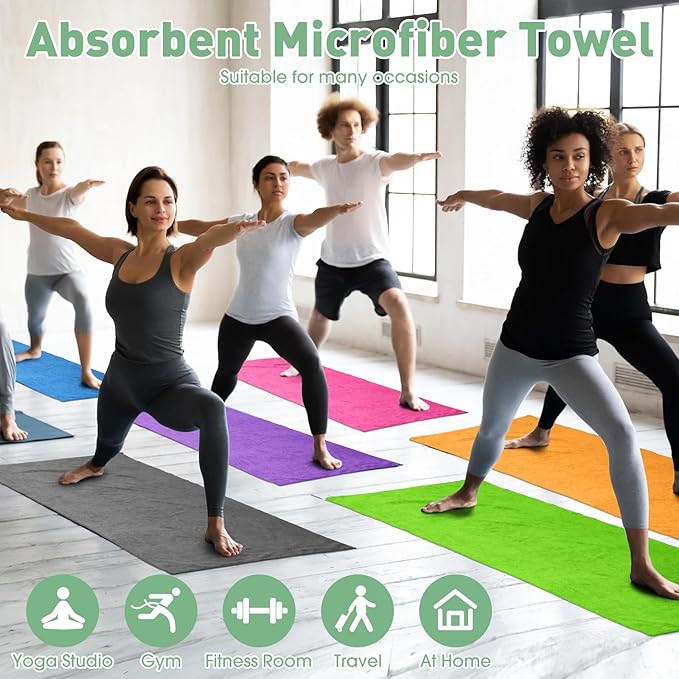 Breling 6 Pcs Hot Yoga Towels Bulk Non Slip Microfiber Anti Slip Absorbent Multicolor Wicking Pilates Yoga Mat Towel for Women Men Pilates, 27" x 72" (Stylish)