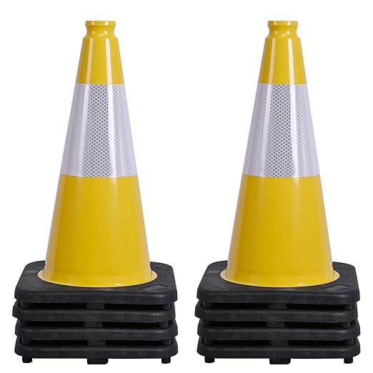 OrangeStar 8-Pack 18" Traffic Cones, Yellow Safety Cones with Reflective Collar, Weighted Base for Driving Practice, Parking Lots, Construction, Flexible PVC, Indoor & Outdoor Use