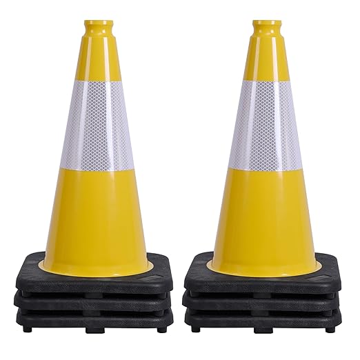 OrangeStar 6-Pack 18" Traffic Cones, Yellow Safety Cones with Reflective Collar, Weighted Base for Driving Practice, Parking Lots, Construction, Flexible PVC, Indoor & Outdoor Use