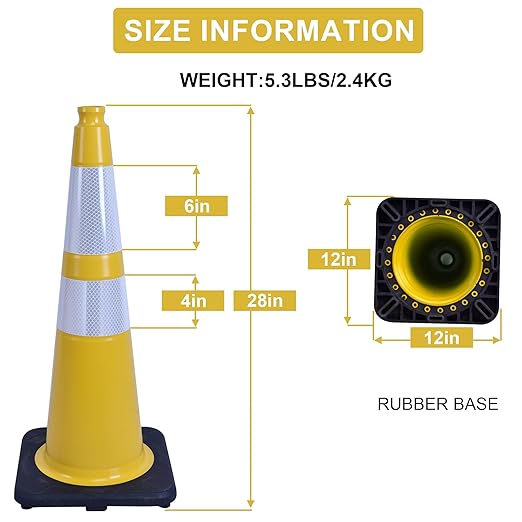OrangeStar 8-Pack 28" Traffic Cones, Yellow Safety Cones with Reflective Collars, Heavy Duty Base for Construction, Parking Lot, Road Work, Flexible PVC, Indoor & Outdoor Use