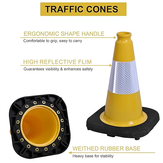 OrangeStar 8-Pack 12" Traffic Cones, Yellow Safety Cones with Reflective Collar, Weighted Base for Driving Practice, Parking Lots, Construction, Flexible PVC, Indoor & Outdoor Use