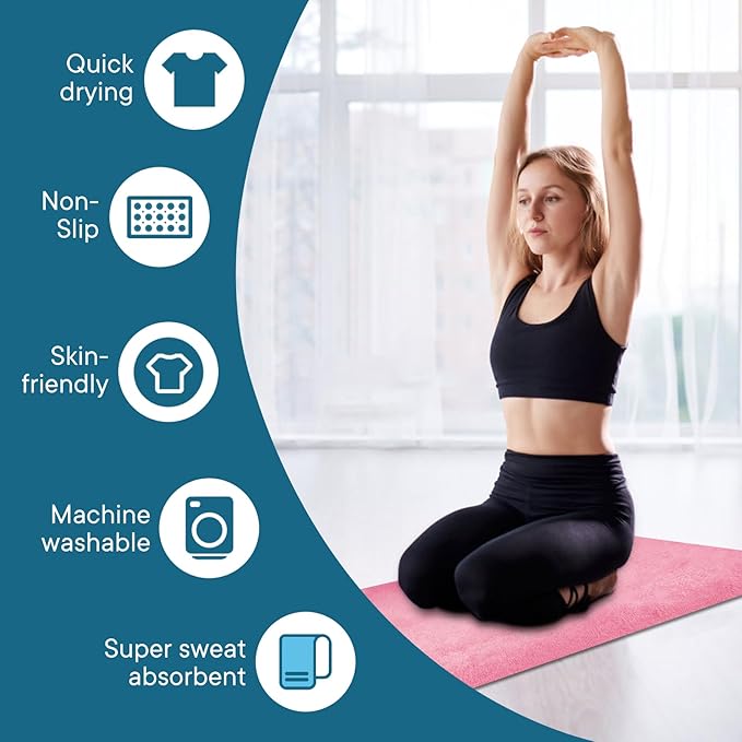 Yoga Towels, Non Slip Hot Yoga Mat Towel with Grip Dots,Super-Absorbent Soft Microfiber Yoga Blanket for Pilates, Fitness and Workout 72inch x 24inch