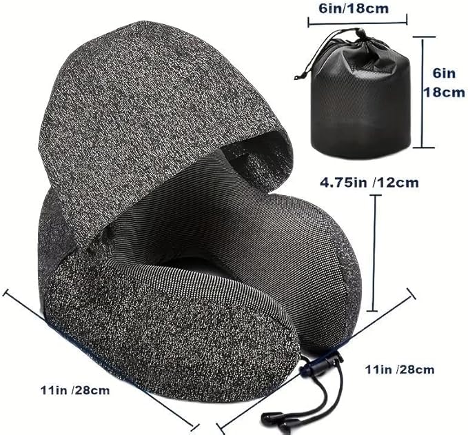 SKYANA Travel Pillow 100% Pure Memory Foam Neck Pillow, Comfortable & Breathable Cover, Machine Washable, Airplane Travel Kit with 3D Contoured Eye Masks, Earplugs, and Luxury .Dark Gray.