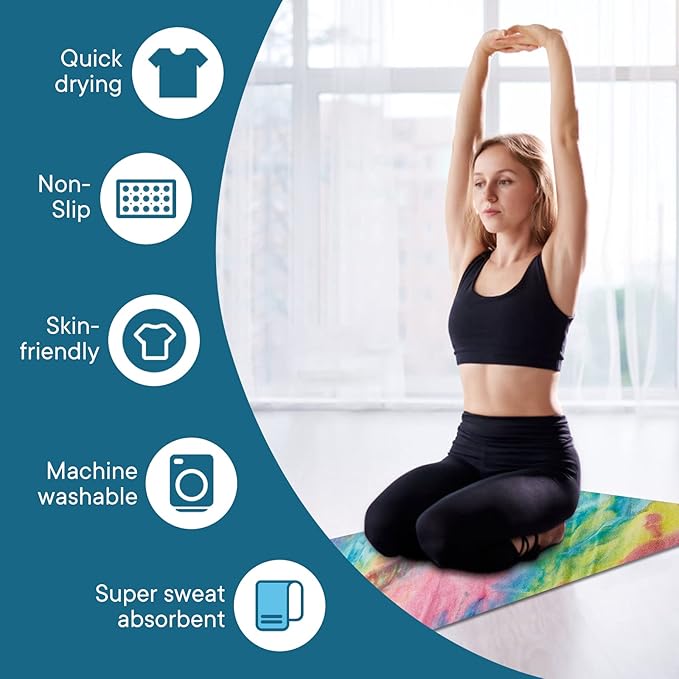 Yoga Towels, Non Slip Hot Yoga Mat Towel with Grip Dots,Super-Absorbent Soft Microfiber Yoga Blanket for Pilates, Fitness and Workout 72inch x 24inch
