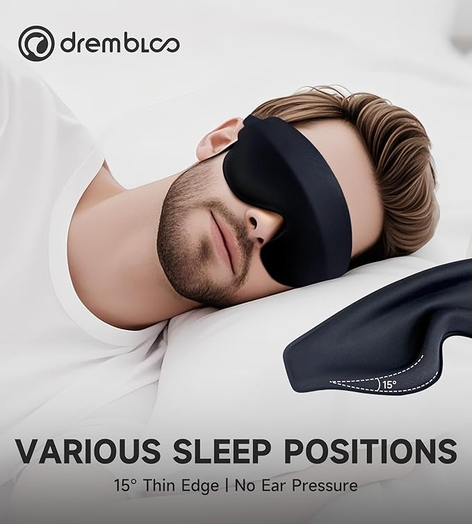 Sleep Mask with 3D Contoured Memory Foam, Zero Light Leakage Nose Bridge, Breathable Eye Cover for Side Sleepers, Travel, Office Nap & Insomnia Relief,Black