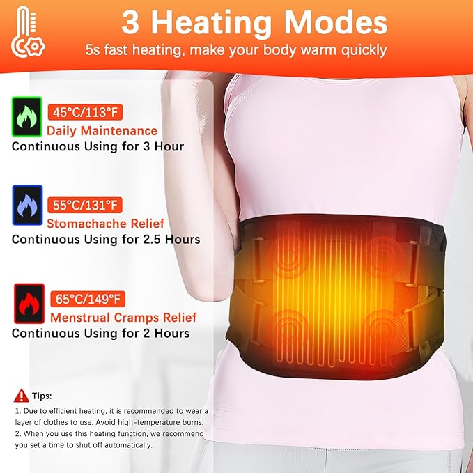 60” Cordless Heating Pad Back Brace with Heat and Massage for Back Pain Relief, Portable Rechargeable 10000mAh Battery Lower Back Massager Lumbar Support Belt, Father's Day Gifts for Dad Men Women