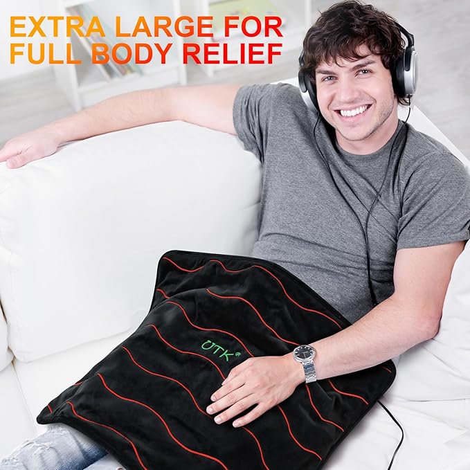 UTK Heating Pad for Back Pain Relief with Far Infrared Therapy, Infrared Heating Pad with Tourmaline, 2H Auto-Off for Shoulder, Period Cramps,Knee, Sciatica Pain Relief - 20''x24''