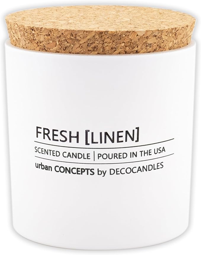 Urban Concepts by DECOCANDLES - Fresh Linen - Highly Scented Soy Candle - Long Lasting - Hand Poured in USA (9 Oz. Cork)