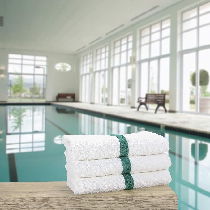 Arkwright White Bath Gym Towel - Pack of 6 - Bulk 100% Cotton Soft Quick Dry Sweat Absorbent Hotel Quality Towels for Workout, Bathroom, Spa, Pool, 22 x 44 in, Green