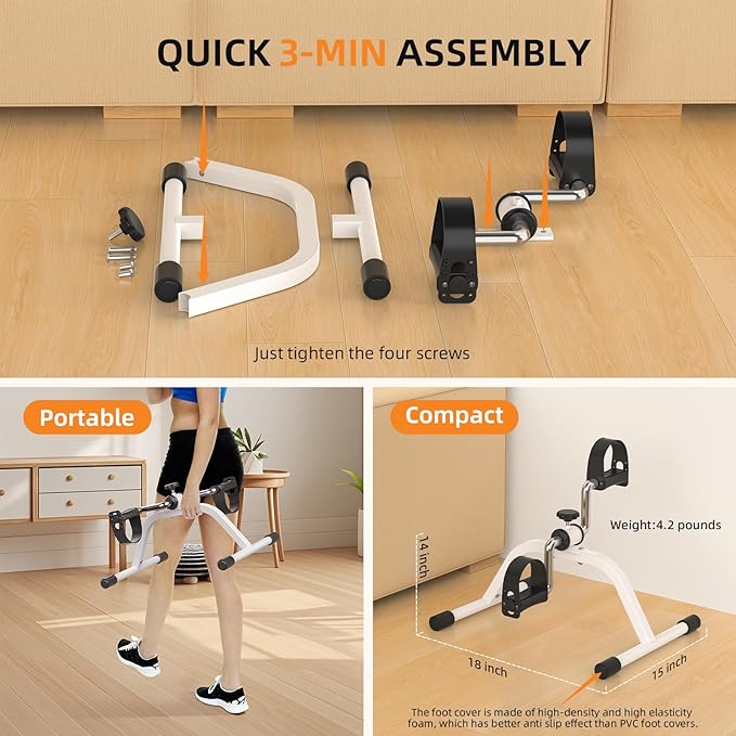 LUBBYGIM Under Desk Bike Pedal Exerciser, Non-Electric Mini Exercise Bike for Seniors, Adjustable Resistance Foot Desk Cycle for Arm & Leg Recovery, Physical Therapy, Easy to Use at Home
