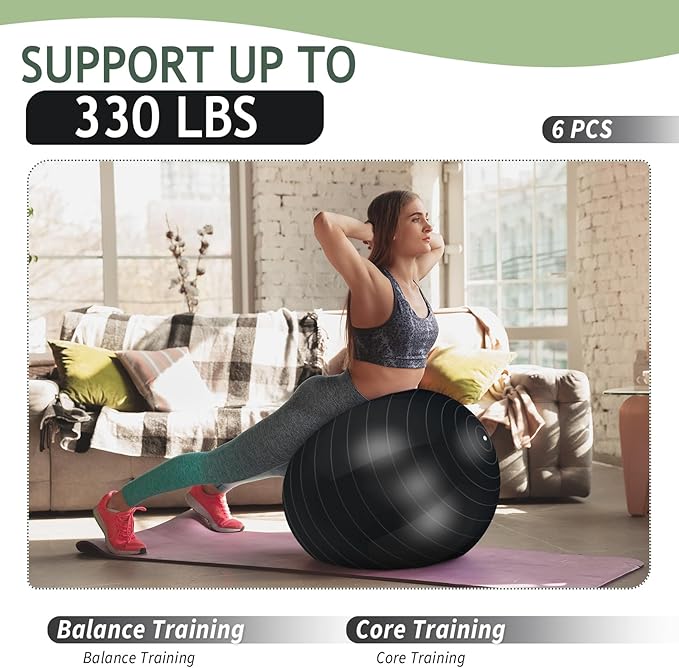 Hungdao 6 Pack Exercise Ball Bulk Inflatable Pregnancy & Workout Ball 22 Inch Heavy Duty Pilates Ball for Yoga Stretching Therapy Balance Physical Fitness