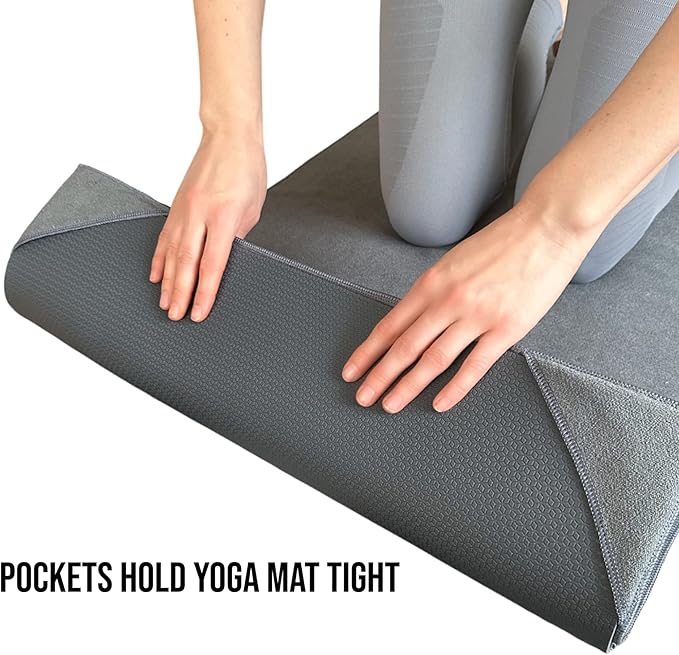 , Yoga Towel, Non Slip Hot Yoga Mat Towel with Corner Pockets, Mat-Sized 24" x 72", 100% Microfiber Sweat Absorbent, Perfect for Hot Yoga, Bikram, Pilates and Yoga Mats (Purple)