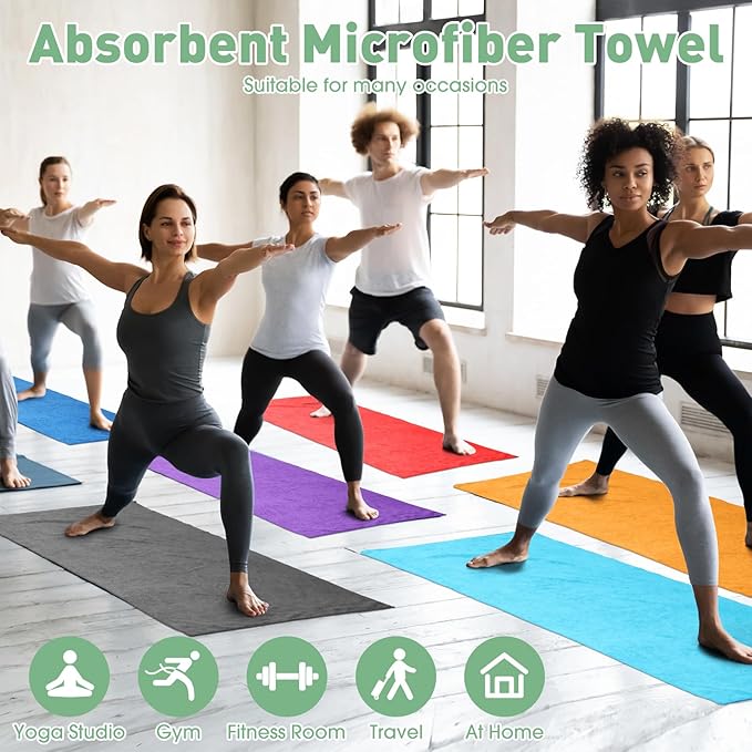 Breling 10 Pcs Hot Yoga Towels Bulk Non Slip Microfiber Anti Slip Absorbent Multicolor Wicking Pilates Yoga Mat Towel for Women Men Pilates, 27" x 72" (Classic)