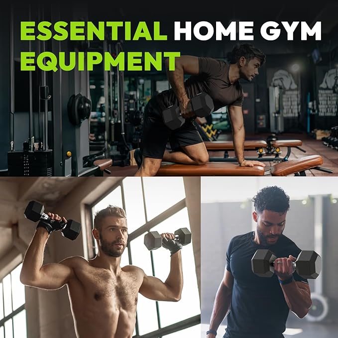 Hex Dumbbell 40-125 lb, Rubber Encased Exercise & Fitness Dumbbells, Hand Weight for Strength Training
