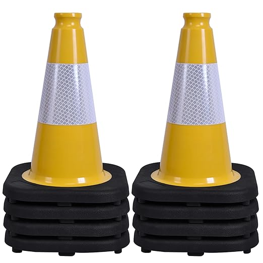 OrangeStar 8-Pack 12" Traffic Cones, Yellow Safety Cones with Reflective Collar, Weighted Base for Driving Practice, Parking Lots, Construction, Flexible PVC, Indoor & Outdoor Use