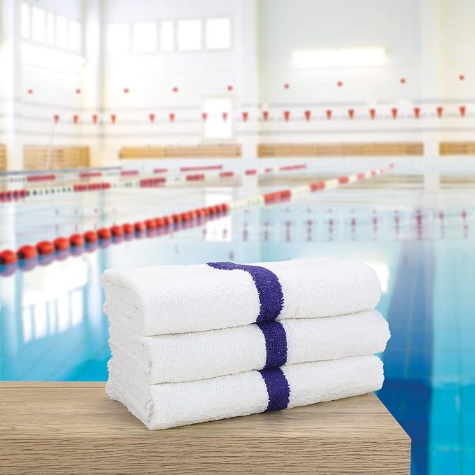 Arkwright White Bath Gym Towel - Case of 60 - Bulk 100% Cotton Soft Quick Dry Sweat Absorbent Hotel Quality Towels for Workout, Bathroom, Spa, Pool, 22 x 44 in, Blue