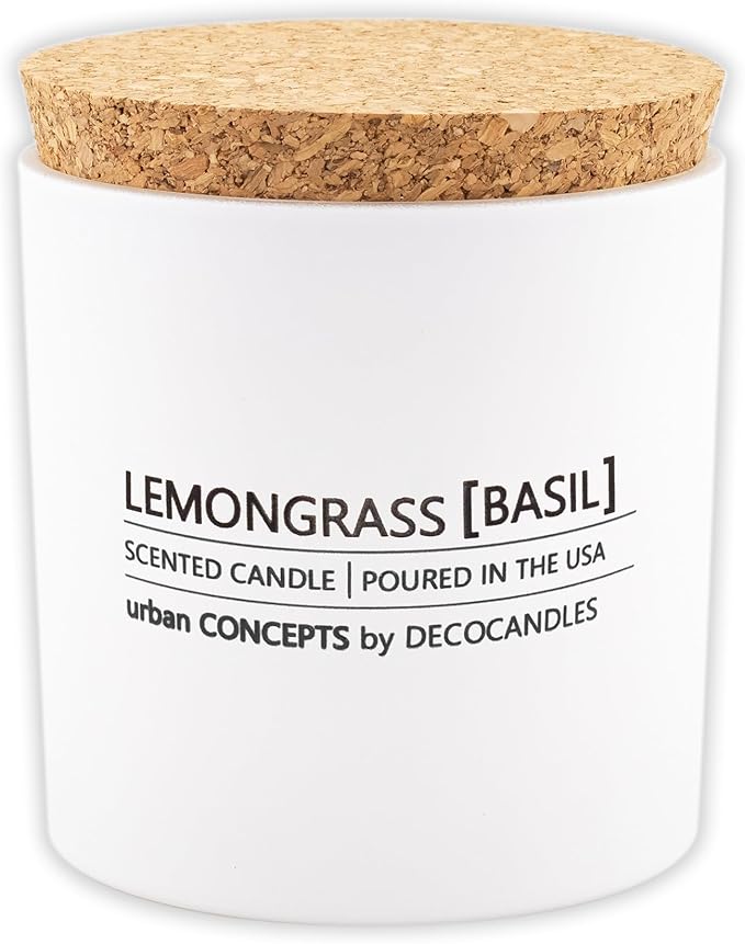 Urban Concepts by DECOCANDLES - Lemongrass & Wild Basil - Highly Scented Soy Candle - Long Lasting Fresh Herbal Aroma - Hand Poured in USA (9 Oz. Cork)