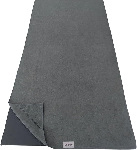 Non Slip Yoga Towel with Corner Pockets, Mat-Sized 24"x72", 100% Microfiber Sweat Absorbent, Perfect for Hot Yoga, Bikram, Pilates and More (Grey)