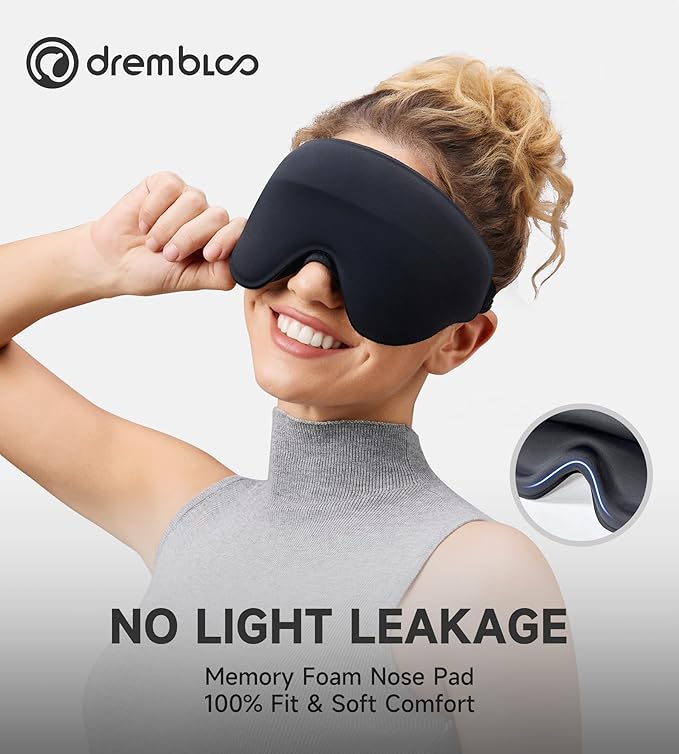 Sleep Mask with 3D Contoured Memory Foam, Zero Light Leakage Nose Bridge, Breathable Eye Cover for Side Sleepers, Travel, Office Nap & Insomnia Relief,Black